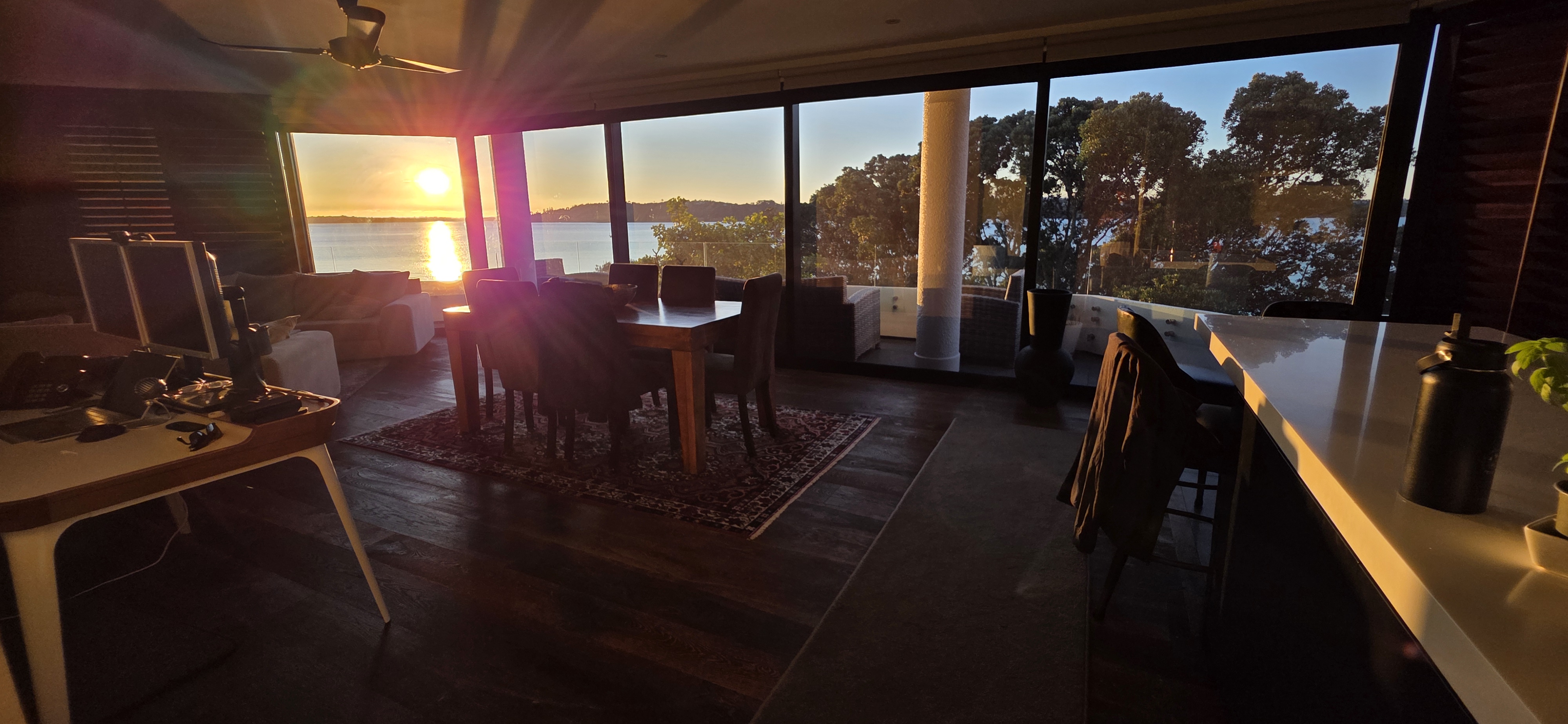 Living area at sunset with harbour views
